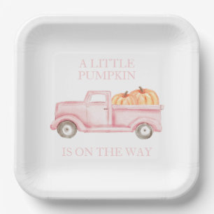 A Little Pumpkin light pink truck baby shower Paper Plates