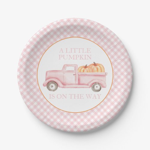A Little Pumpkin light pink truck baby shower Paper Plates