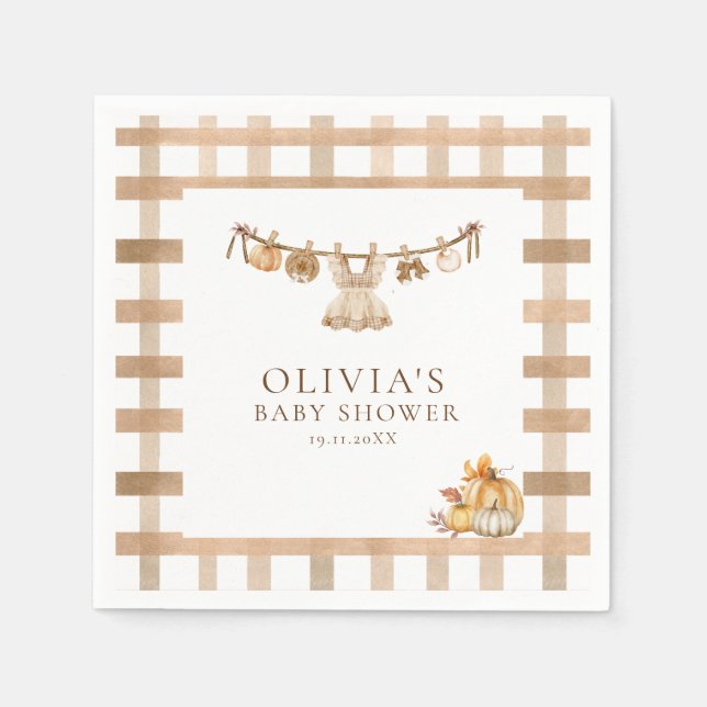 A Little Pumpkin On Her Way, Fall Boho Baby Shower Napkins (Front)