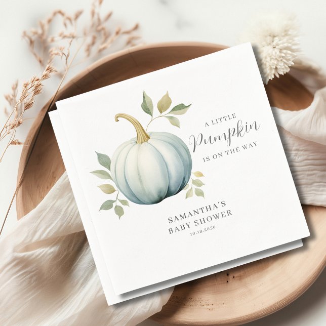 A Little Pumpkin On The Way Blue Baby Shower Napkins (Creator Uploaded)