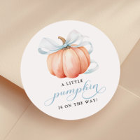 A Little Pumpkin on the Way Blue Bow Baby Shower
