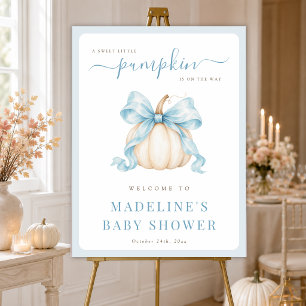 A Little Pumpkin On The Way Blue Bow Baby Shower Foam Board