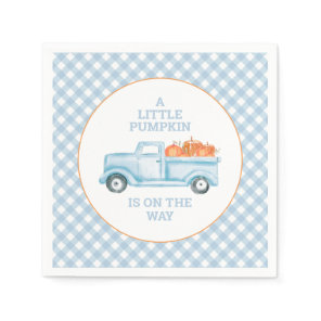 A Little Pumpkin on the way blue truck baby shower Napkins