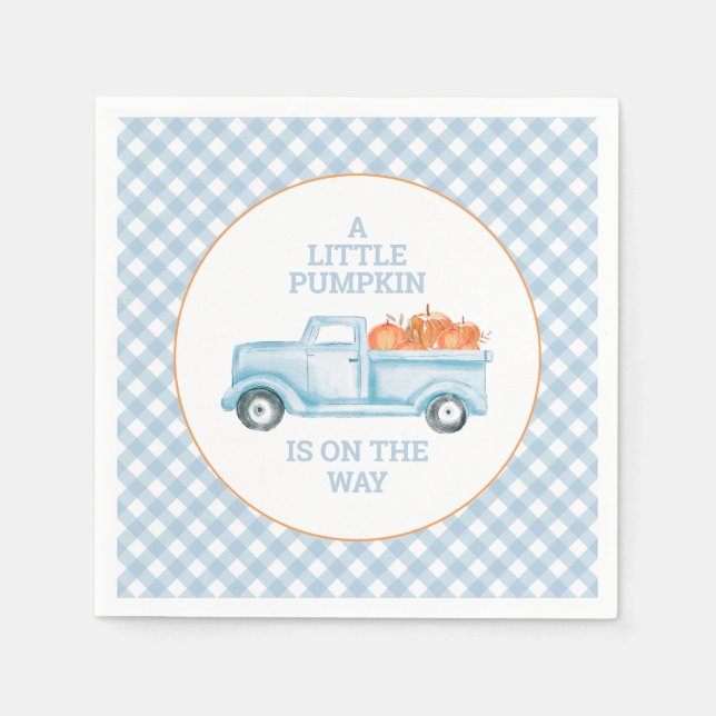 A Little Pumpkin on the way blue truck baby shower Napkins (Front)