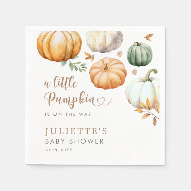 A Little Pumpkin On The Way Fall Baby Shower Napkins (Front)