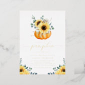 A Little Pumpkin On The Way Sunflowers Baby Shower Foil Invitation (Standing Front)