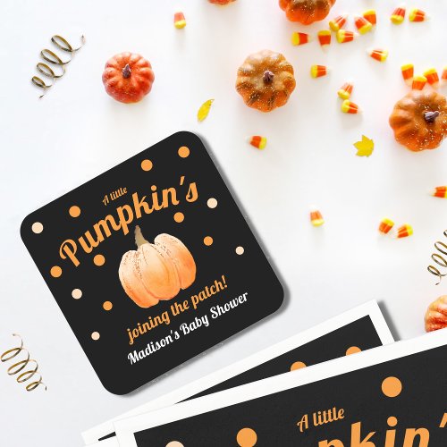 A Little Pumpkin Orange Black Baby Shower Square Paper Coaster