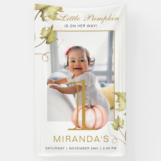 A Little Pumpkin Photo First Birthday Party Banner (Vertical)