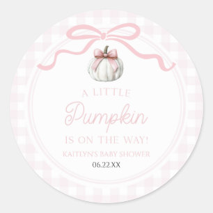 A Little Pumpkin Pink Bow Fall Baby Shower Classic Round Sticker