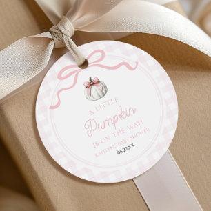 A Little Pumpkin Pink Bow Fall Baby Shower Favor Tags