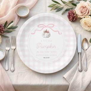 A Little Pumpkin Pink Bow Fall Baby Shower Paper Plates