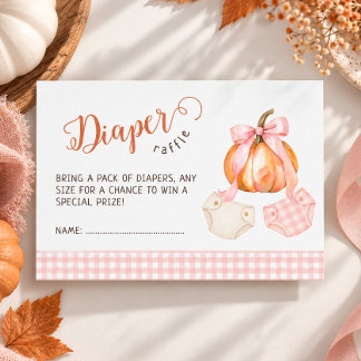 A little pumpkin pink bow gingham Diaper raffle Enclosure Card