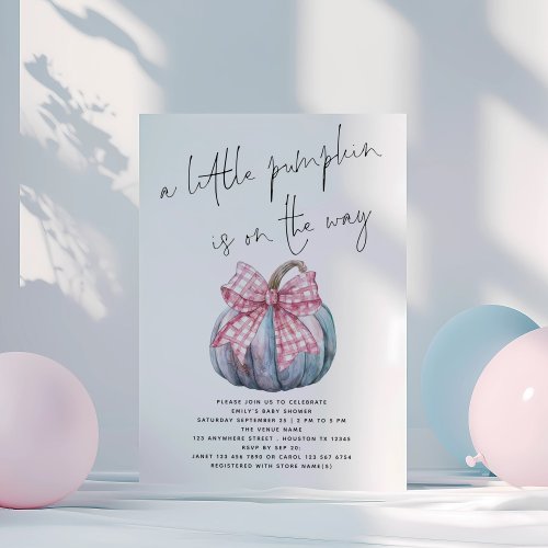 A Little Pumpkin PInk Coquette Bow Baby Shower  Invitation