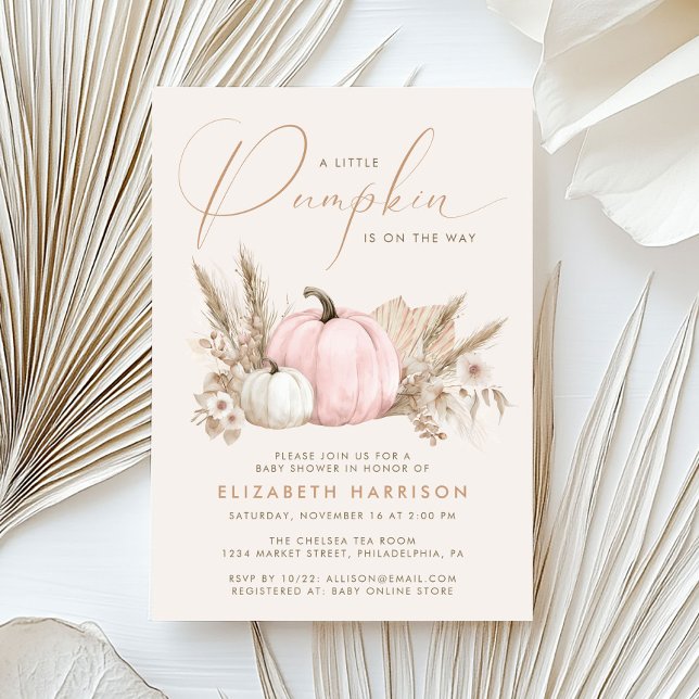 A Little Pumpkin Pink Fall Baby Girl Shower Invitation (A Little Pumpkin Pink Fall Baby Girl Shower Invitation)