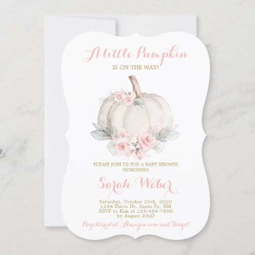 A little pumpkin pink fall baby shower girl invitation