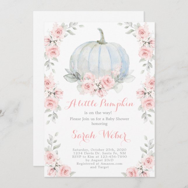 A little pumpkin pink fall baby shower girl invitation (Front/Back)