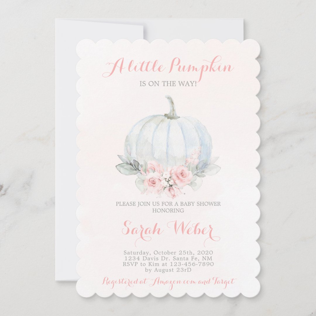 A little pumpkin pink fall baby shower girl invitation | Zazzle