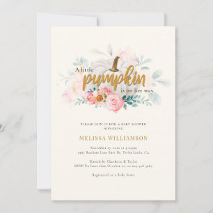 A Little Pumpkin Pink Floral Girl Baby Shower Invitation