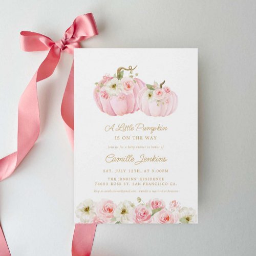 A Little Pumpkin Pink Girl Baby Shower Invitation