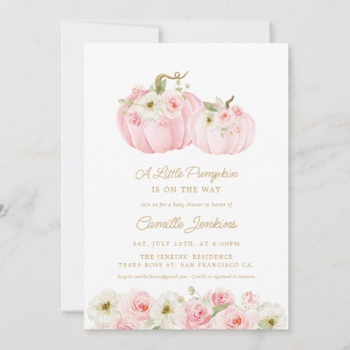 A Little Pumpkin Pink Girl Baby Shower Invitation