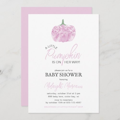 A Little Pumpkin Pink Halloween Baby Shower  Invitation