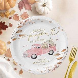 A Little Pumpkin Pink Truck Fall Girl Baby Shower Paper Plates