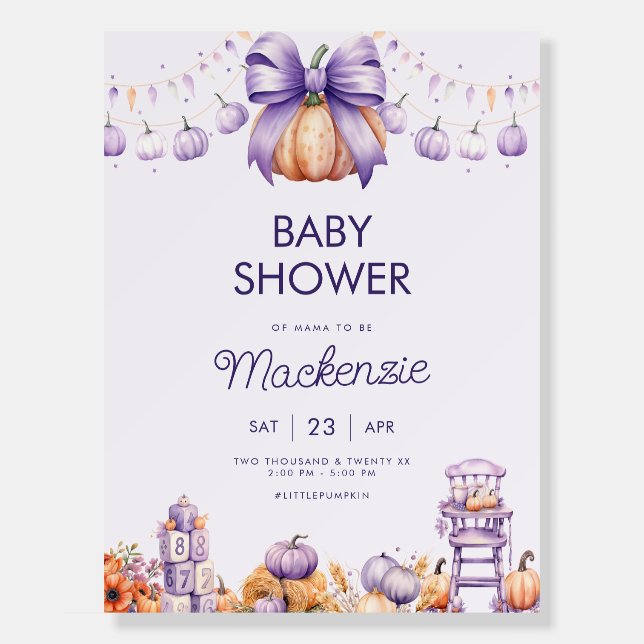 A Little Pumpkin Purple Fall Baby Shower Foam Board (Front)