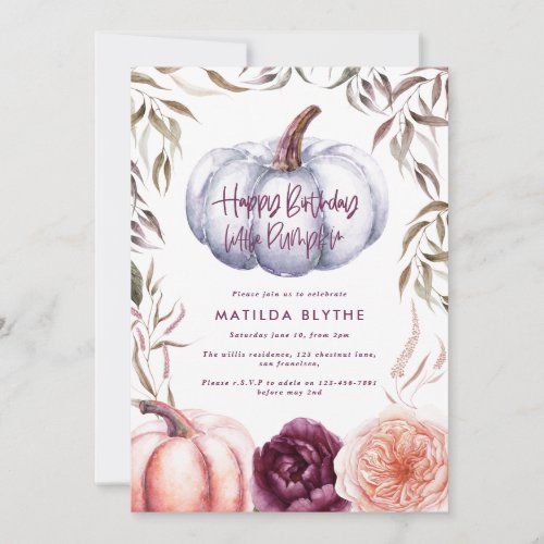 A little pumpkin purple floral fall birthday