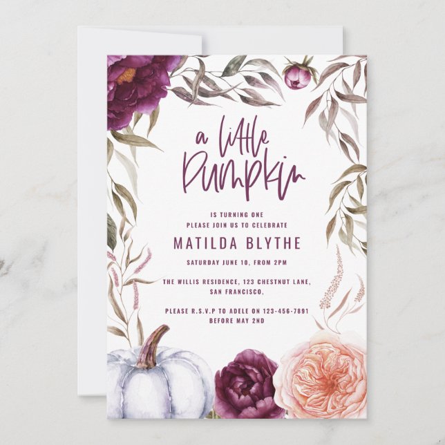A little pumpkin purple floral fall birthday (Front)