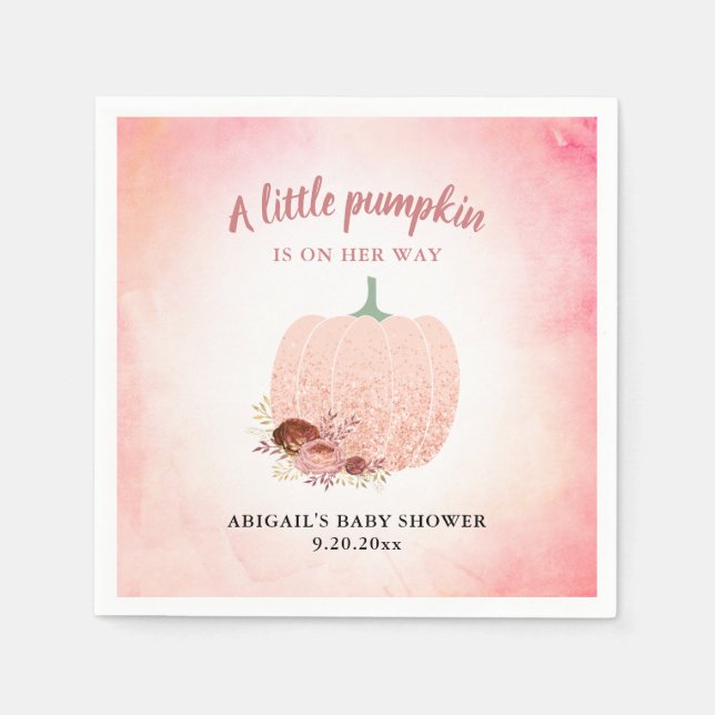 A Little Pumpkin Rose Gold Baby Shower Napkins (Front)