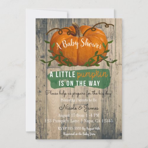 A Little Pumpkin Rustic Baby Shower Invitation