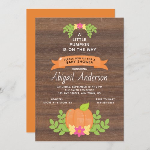 A Little Pumpkin  Rustic Baby Shower Invitation