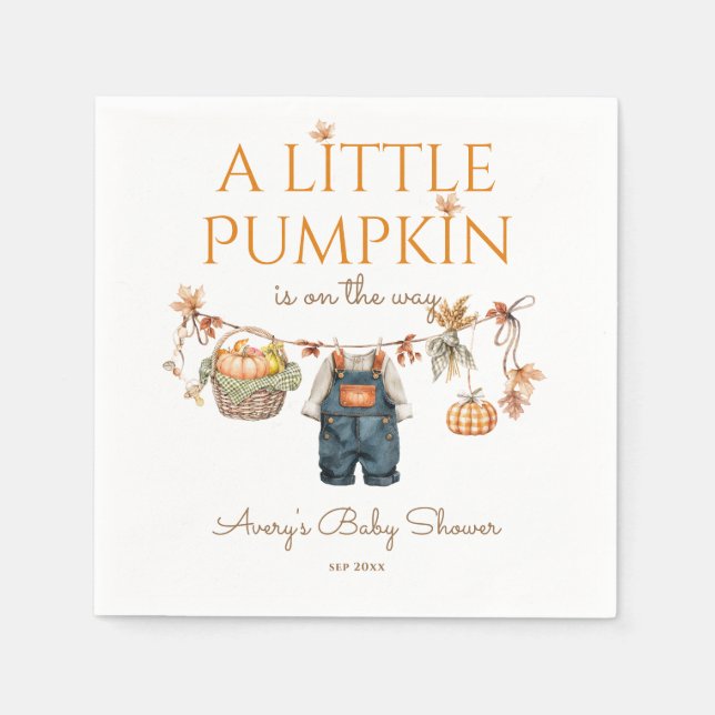A Little Pumpkin Rustic Boho Fall Baby Shower Napkins (Front)