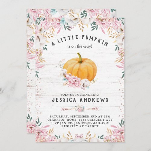 A Little Pumpkin Rustic Cotton Floral Invitation