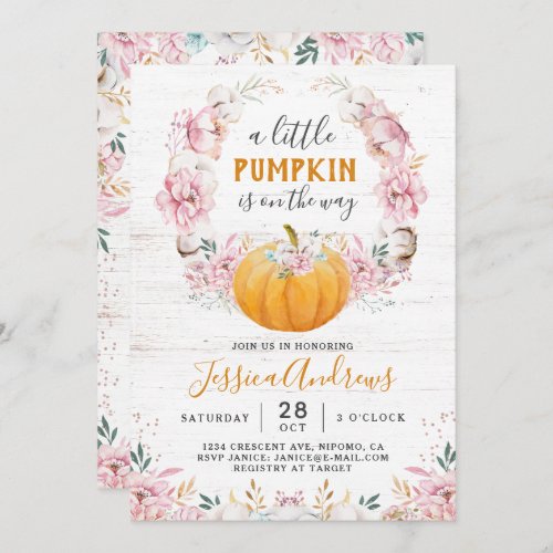 A Little Pumpkin Rustic Cotton Floral Invitation