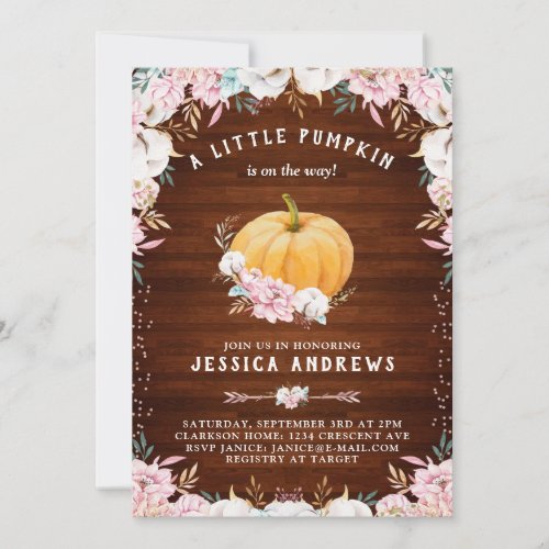 A Little Pumpkin Rustic Cotton Floral Invitation