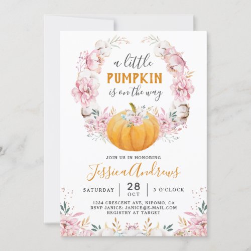 A Little Pumpkin Rustic Cotton Floral Invitation