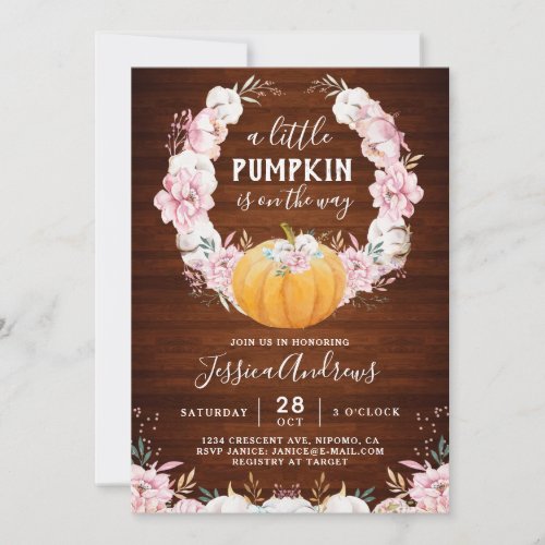 A Little Pumpkin Rustic Cotton Floral Invitation