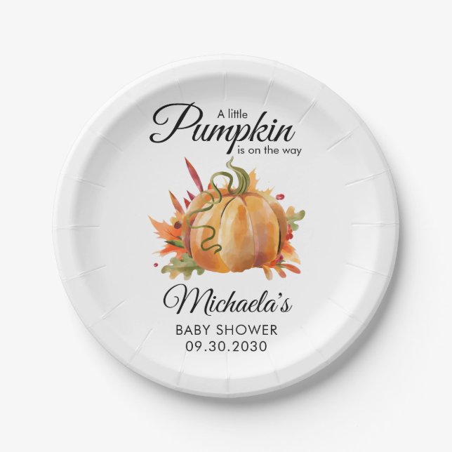 A Little Pumpkin Rustic Fall Baby Shower Paper Plates (Front)