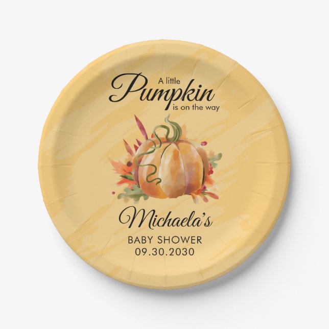 A Little Pumpkin Rustic Fall Baby Shower Paper Plates (Front)