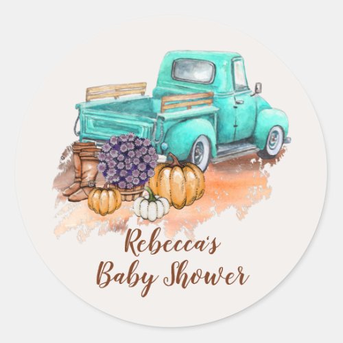 A Little Pumpkin Rustic Fall Farm Truck Classic Round Sticker