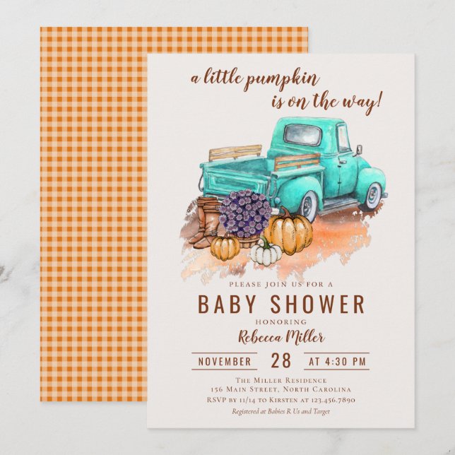 A Little Pumpkin Rustic Fall Farm Truck Invitation (Front/Back)