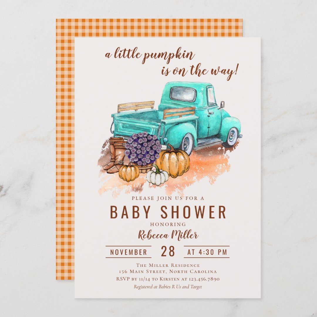 A Little Pumpkin Rustic Fall Farm Truck Invitation | Zazzle