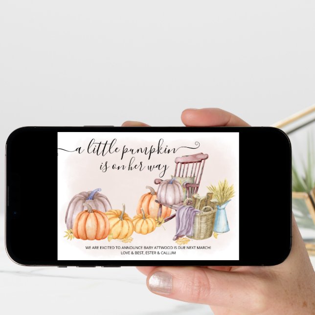 A Little Pumpkin Rustic Fall Pregnancy Announcement (Front Digital)