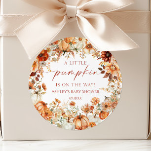 A Little Pumpkin Rustic Floral Baby Shower Classic Round Sticker