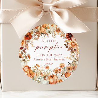 A Little Pumpkin Rustic Floral Baby Shower Classic Round Sticker
