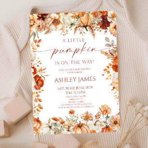 A Little Pumpkin Rustic Orange Floral Baby Shower Invitation