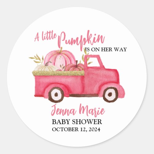 A Little Pumpkin Rustic Pink Truck  Classic Round Sticker
