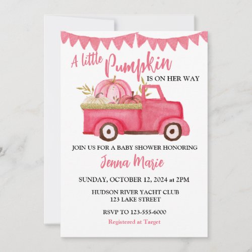 A Little Pumpkin Rustic Pink Truck Invitation