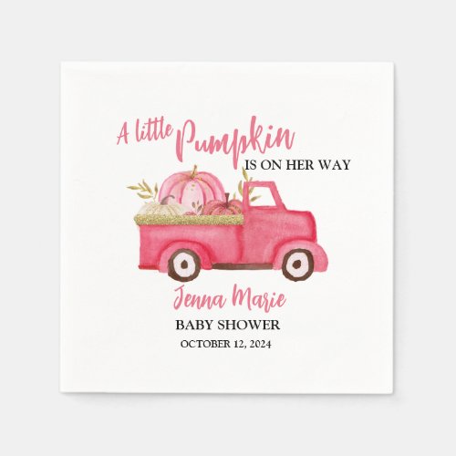 A Little Pumpkin Rustic Pink Truck  Napkins